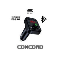 Concord C-606 Plus Kablosuz Fm Transmitter – 23W Hızlı Şarj Usb-C - Bluetooth 5.1 - Eller Serbest Arama - Tf Kart Desteği